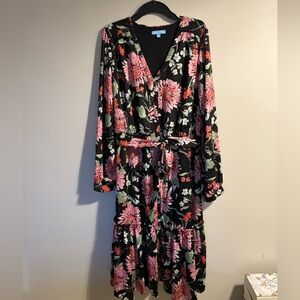 Draper James Long Sleeve Floral Midi Dress with Cinched Waist
